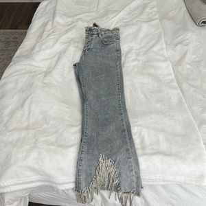 Bedazzled fringe jeans